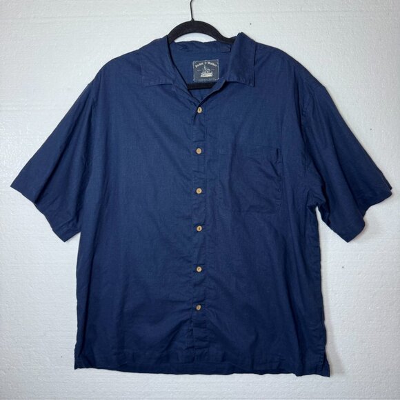 Dickie Walker Mens Size Large Linen Blend Blue Martini Beach Button Up Shirt - Picture 3 of 8